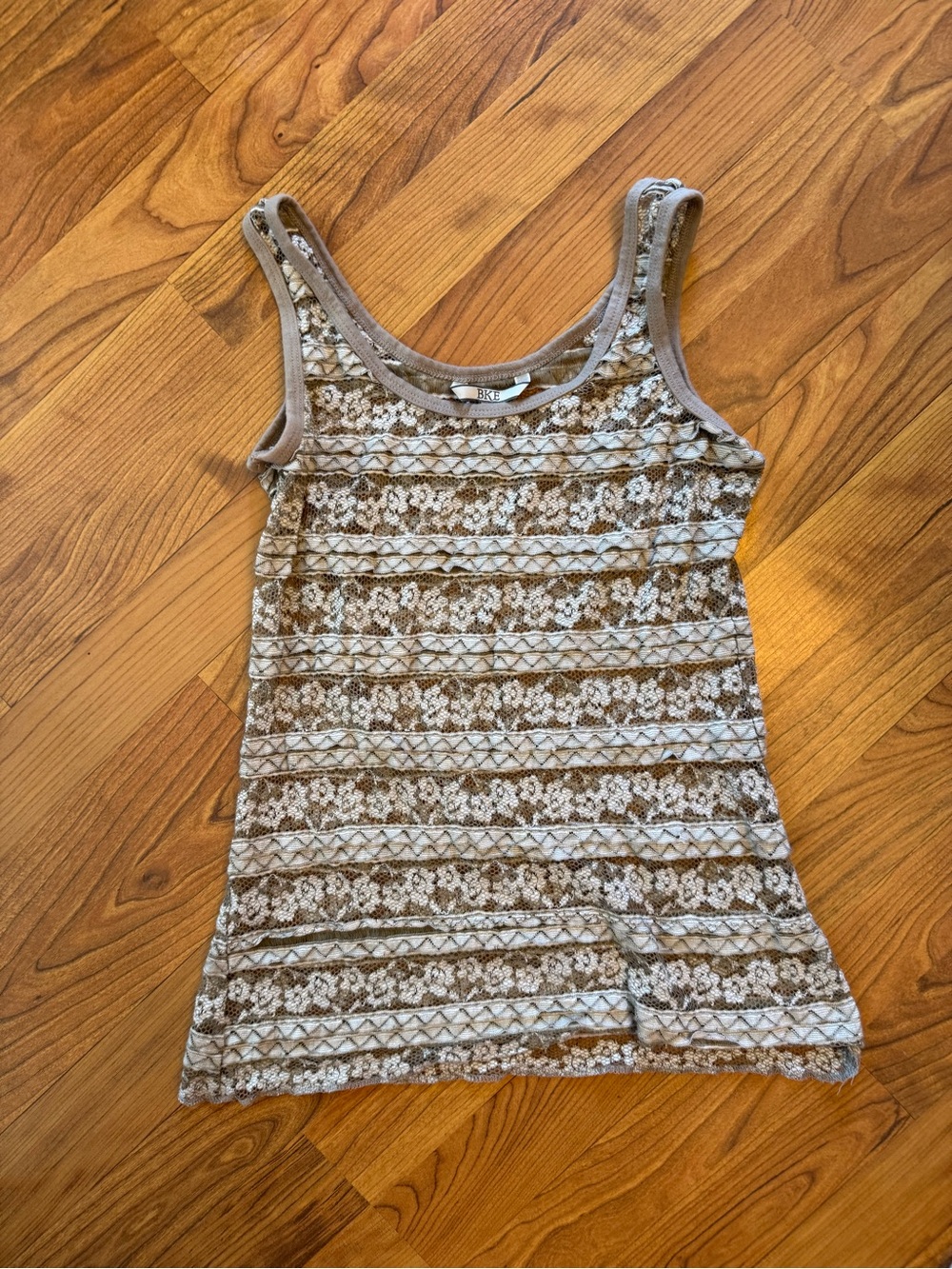 BKE Lace-Striped Camisole in Taupe & Ivory